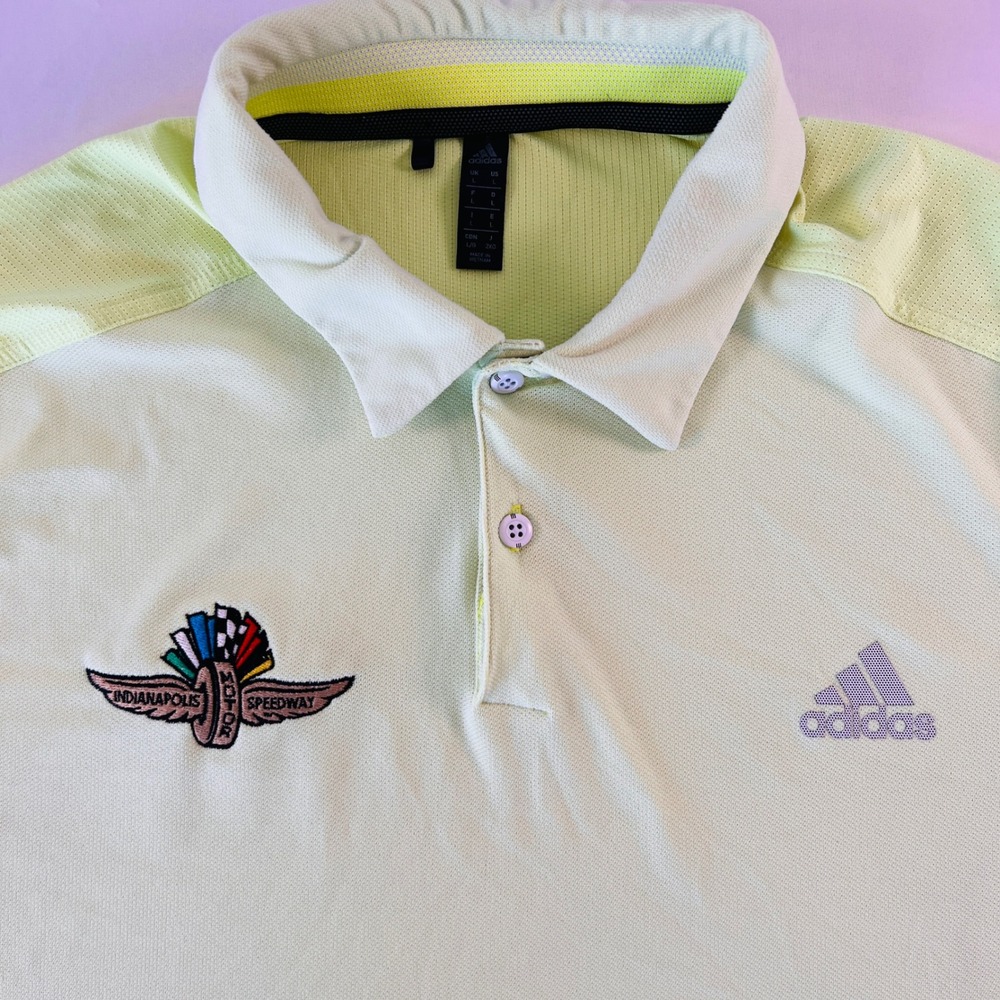 Adidas Indianapolis Motor Speedway Polo Shirt Mens Large Neon Green IMS Racing